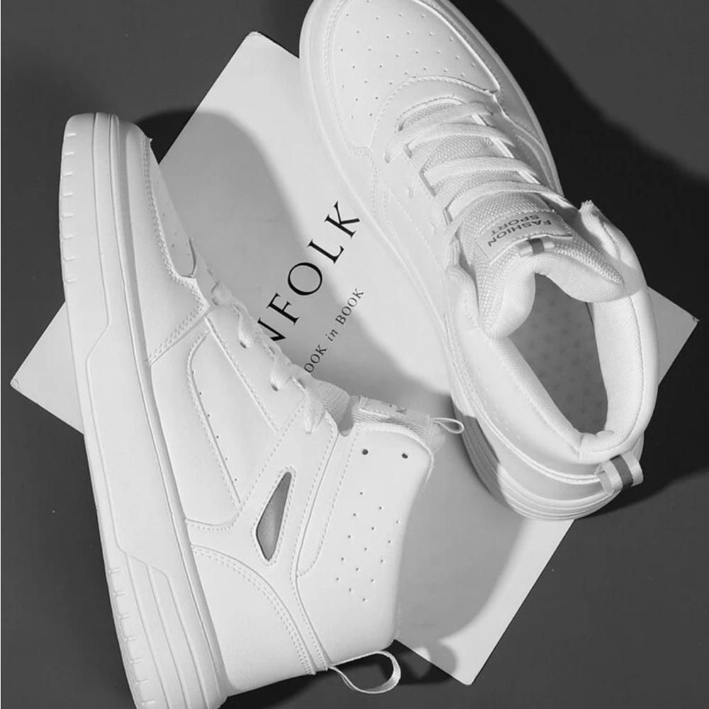 Men's Flats Shoes Casual Sneakers, Lace Up Lightweight High-Top Daily Shoes - Picture 2 of 5